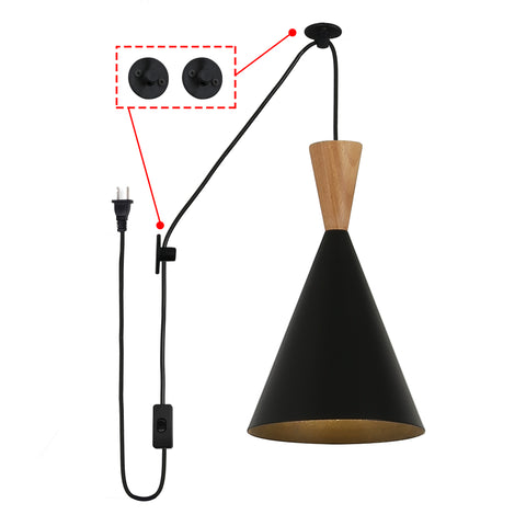 Black Wood Adjustable Height Pendant Wall Light