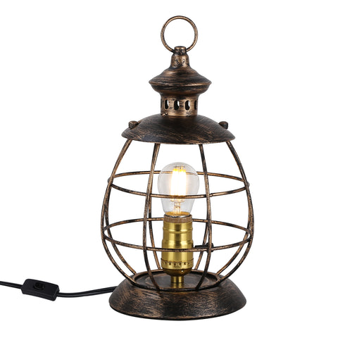 Lantern Table Lamp for Living Room - Industrial Reading Bedside Desk Lamp