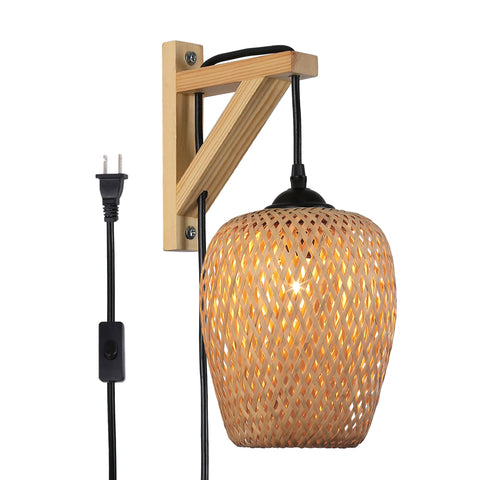Modern Plug in Bamboo Pendant Wall Light Fixture with Switch