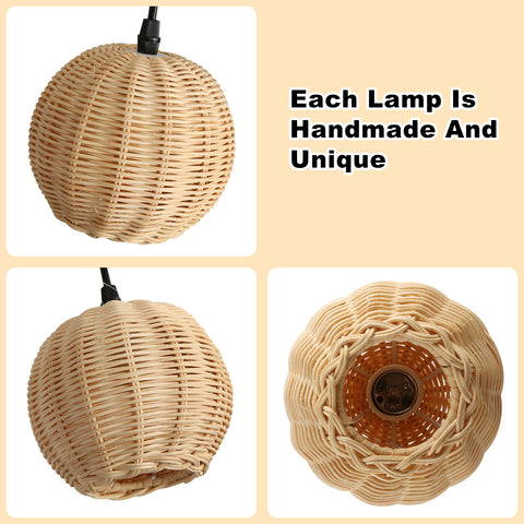 Creative Farmhouse 3 Light Rattan Chandelier with Plug in Cord