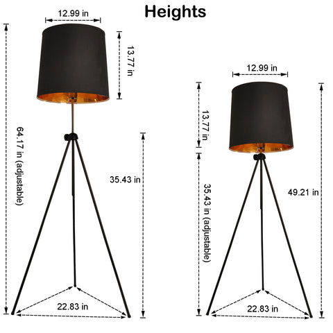 Industrial Lampshade Tripod Floor Light Black Gold