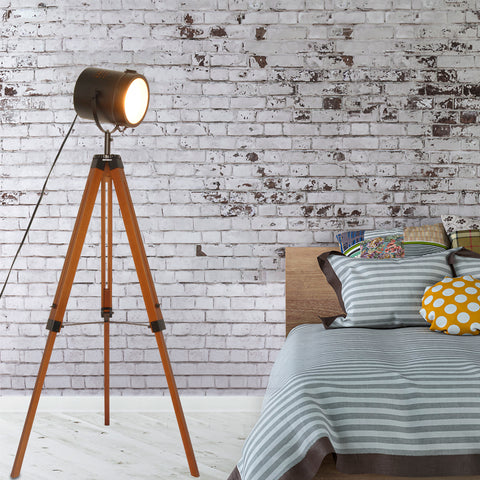 Wooden Black Tripod Floor Lamp - Height Adjustable