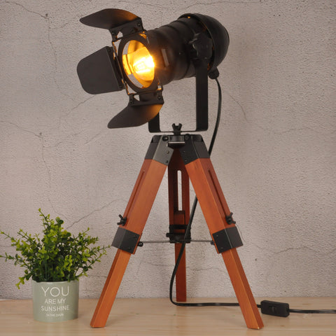 Industrial Vintage Tripod Floor Table Lamp - Nautical Cinema Style