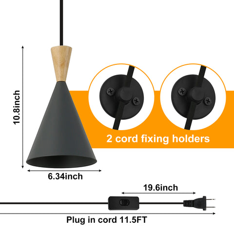 Black Wood Adjustable Height Pendant Wall Light