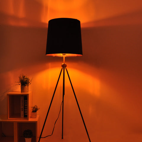 Industrial Lampshade Tripod Floor Light Black Gold