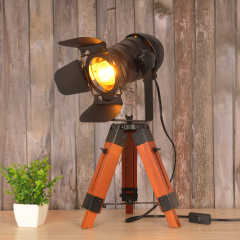 Industrial Vintage Tripod Floor Table Lamp - Nautical Cinema Style