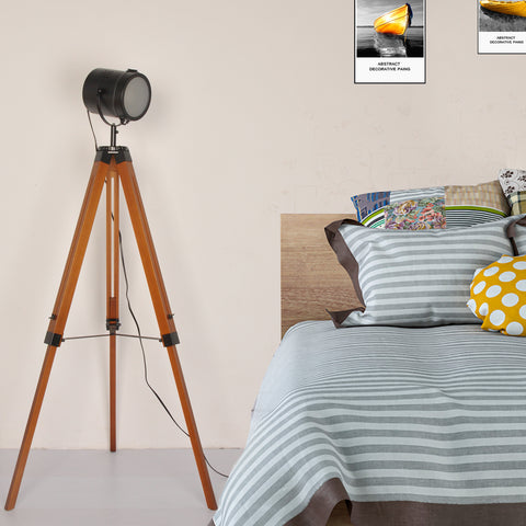 Wooden Black Tripod Floor Lamp - Height Adjustable