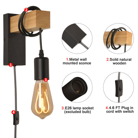 Modern Plug in Cord Wood Wall Lamp Rustic Lift Pipe - Rustic Pendant Light