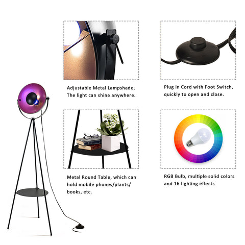 LED Tripod Metal Floor Lamp with RGB Multiple Colors Remote Control