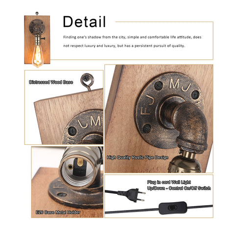 Modern Vintage Steampunk Plug in Cord LED Wall Lamp