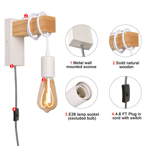 Modern Plug in Cord Wood Wall Lamp Rustic Lift Pipe - Rustic Pendant Light