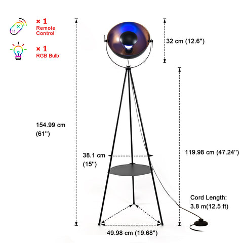 LED Tripod Metal Floor Lamp with RGB Multiple Colors Remote Control