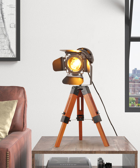 Industrial Vintage Tripod Floor Table Lamp - Nautical Cinema Style