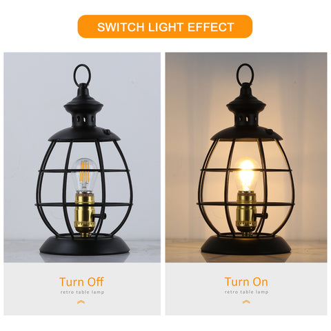 Lantern Table Lamp for Living Room - Industrial Reading Bedside Desk Lamp